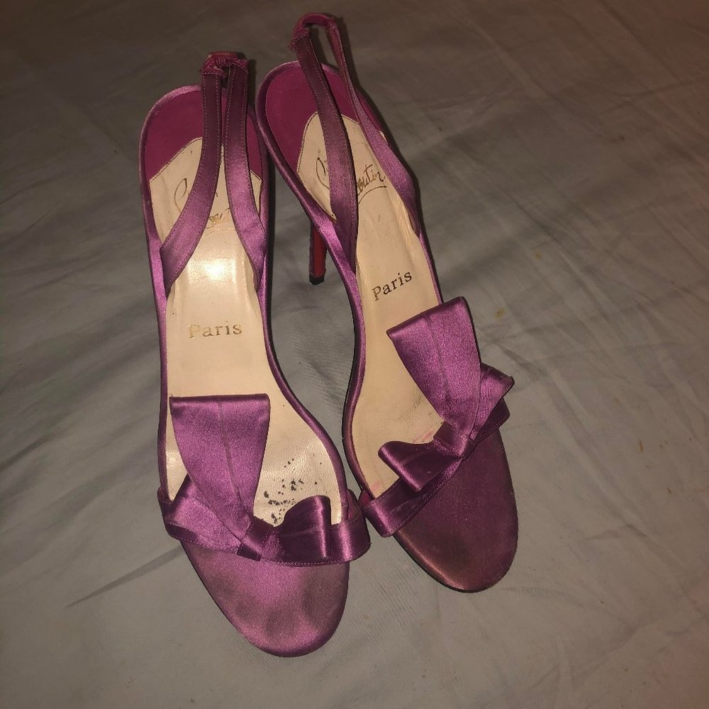 Purple Satin Louboutin Heels with bows